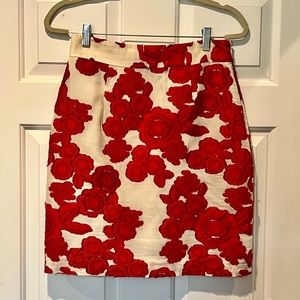 Knee Length Cynthia Steffe Red & White Floral Skirt